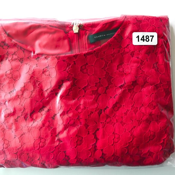 TOMMY HILFIGER Red Lace Cap Sleeve Shift Dress - Size 10 - Picture 13 of 13